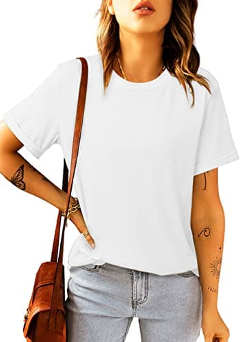Image of Suncife Womens Summer Casual Crewneck Basic Tshirts Short Sleeve T Shirt Tees Tops (White,S)