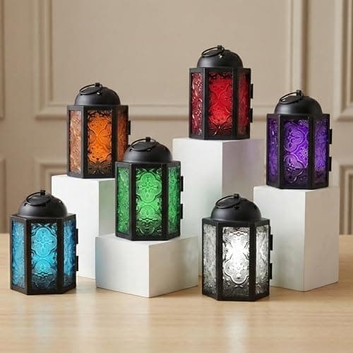 Image of Vela Lanterns Mini Small 4.5 Inch Metal Moroccan Lantern Decorative Candle Tealight Holder for Centerpieces, Indoor Home Decor, Outdoor Patio, Weddings, Assorted, Set of 6