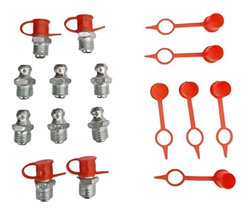 Image of 10pk Metric 6mm x 1mm Pitch Hydraulic Zerk Grease Nipples M6 Thread + Dust Dirt Protection Caps