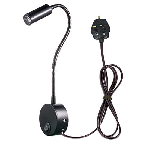 Image of WeFoonLo 3W Wall Mounted Reading Light Flexible Gooseneck LED Sconce Lamp with Plug & Switch for Bedroom, Office, Workbench, Studio (3W Black Warm White)
