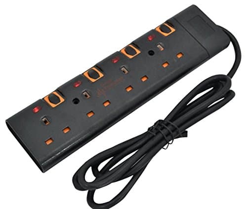 Image of Shine SS_eXT_BK Black 2M 4 Way Gang Switched Surge Protected Extension Lead with LED Indicators
