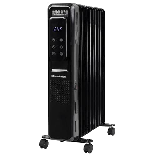 Image of Russell Hobbs 2500W/2.5KW Oil Filled Radiator Digital 11 Fin Portable Electric Heater in Black, 3 Heat Settings, 24hr Auto Timer, Overheat Protection, 2 Year Guarantee RHOFR2521B-D