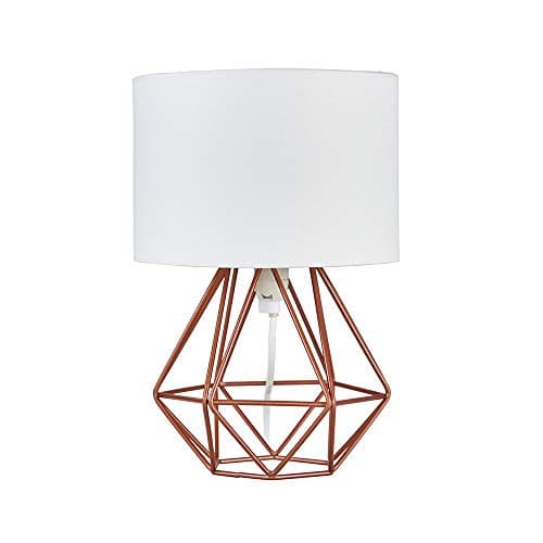 Image of MiniSun | Small Modern Copper Metal Basket Table Lamp with a White Fabric Shade | Table Lamps, Home Décor & Improvement Essential | Includes 4W LED Bulb [3000K Warm White]