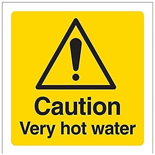 Image of VSafety Caution Very Hot Water Sign - Square - 100mm x 100mm - Self Adhesive Vinyl