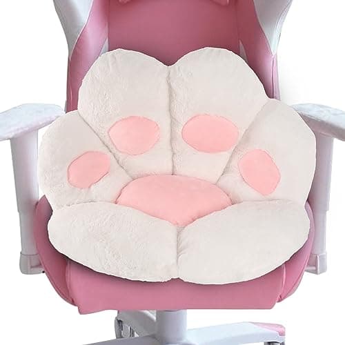 Image of FlyGulls Cat Paw Cushion Kawaii Cat Pillow for Computer Gaming Chair Comfy Cat Paw Seat Cushion for Office Chairs Cute Cat Plush Pillow for Room Decor (White, 27.5 x 23.6 Inch)