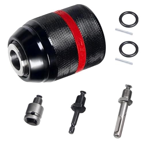 Image of Keyless Drill Chuck Adapter Set, 1/2"-20 UNF Thread (1.5-13mm) with 1/4" Hex, 1/2" Square, 3/8" SDS-Plus Shanks & 2 Sets of Locking Pins/O-Rings for Impact Wrench, Driver, Rotary Hammer