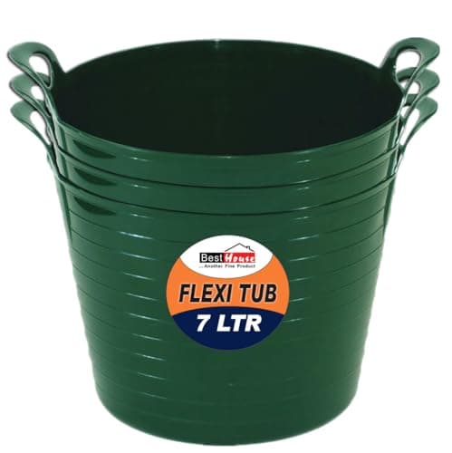Image of Best House | 3 Pcs of Flexi Tub with Handles | Small Size | Mini | 7 Litres | Green | Garden Tubs | Plastic Storage Container for Home, Washing, Garden Waste and DIY Projects