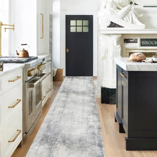 Image of Duscdesp 65×240cm Hallway & Kitchen Non Slip Long Carpet Runner, Soft Rug, Floor Mats - Boho Washable Runner Rugs for Hallway, Entryways & Kitchen (Grey 65×240)
