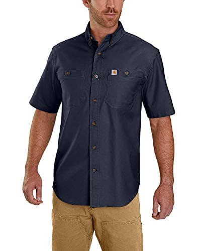 Image of Carhartt Men's Big & Tall Rugged Flex Rigby Short Sleeve Work Shirt Utility Button, Navy, XXXXL