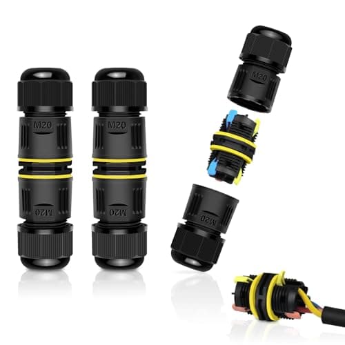 Image of Junction Box Outdoor Waterproof Electrical Cable Connector,NineLeaf 3PK 3-PIN M20 Extension Electrical Cable Protector for Cable Diameter Ø5-12mm,for Outdoor Road Landscape Lights,External Cord Boxes
