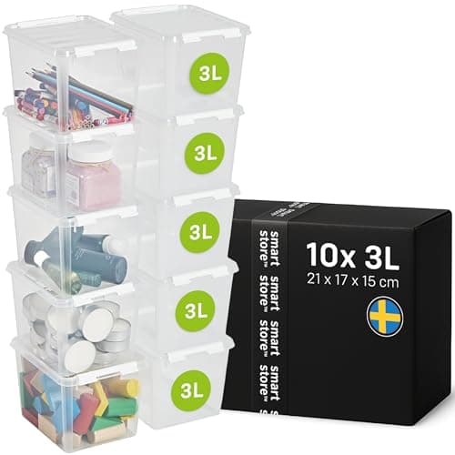 Image of SmartStore - 10x Plastic Storage Box with Lid 3L (21x17x15cm) |Plastic Storage Drawers with Lid|Food-Safe Material|Kitchen & Organisation|BPA-Free|Durable Container for Home & Office|10-Year Warranty