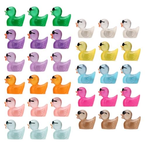 Image of 33pcs Luminous Mini Resin Ducks Magnets, Little Colorful Glow in The Dark Decorative Miniature Resin Duck Refrigerator Magnets Small Fridge Decor with Sunglasses for Kitchen Office Decor