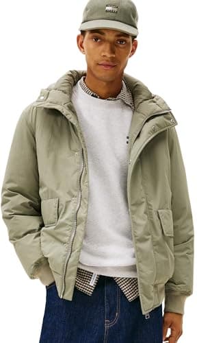 Image of Tommy Jeans Men’s City Ready Bomber Jacket with Hood, Green (Utility Sage), M
