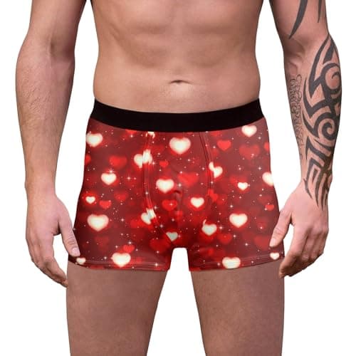 Image of WILLBEST Valentines Mens Boxers Shorts Underwear Love Heart Print Funny Man Gift Men Cotton Trunks Boxer Briefs Valentine's Day Gifts for Him Husband Boyfriend Father
