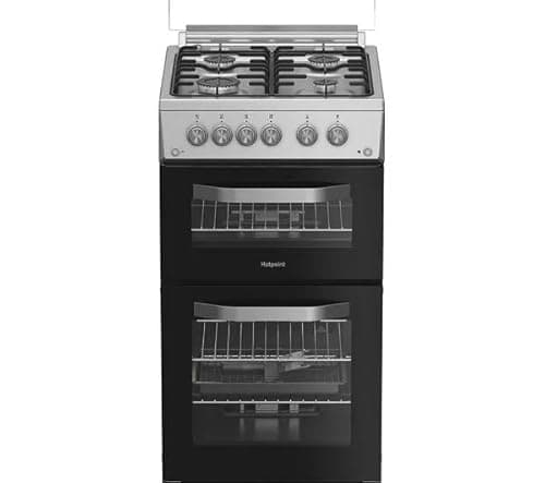 Image of HDG5GCX 50 cm Freestanding Gas Cooker – Stainless Steel, Double Oven, Grill and 4 Burners, Enamel Pan Supports, Flame Failure Safety Device, Easy Clean Interior, Energy Efficient