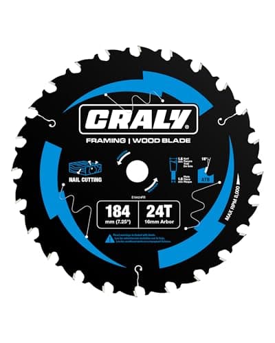 Image of CRALY 184mm 24 Teeth Framing Cutting Circular Saw Blade, 16mm Arbor, Carbide Tipped, Thin Kerf, Black Ice™ Coating, for Plywood, MDF, OSB, Laminated(E18424FR)