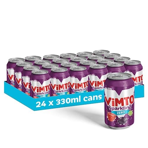 Image of Vimto Original Real Fruit, Blackcurrant, Grape & Raspberry - No Added Sugar Fizzy Fruity Soft Drink - Multipack Cans (24 X 330ml)