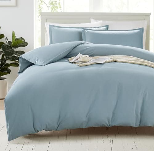 Image of LANE LINEN Double Duvet Cover Set French Blue- 100% Organic Cotton Bedding 200x200cm, Soft Breathable 3 Piece with Button Closure, 2 Pillow Cases Included, Comforter Not Included