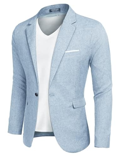 Image of COOFANDY Mens Blazer Business Suit Jackets Sports Jackets Casual One Button Jackets Dusty Blue XL