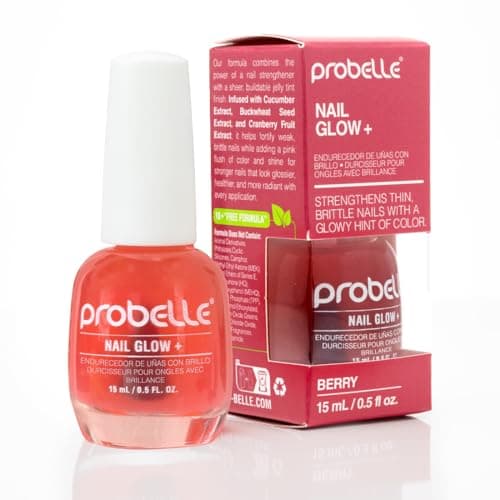 Image of Probelle Nail Glow + Nail Strengthener and Hardener with Sheer Jelly Tint - Advanced AHA, Provitamin B5, Hexanal, Vitamin C Formula - Vegan, Cruelty-Free - Made in USA - 0.5 oz (Berry)