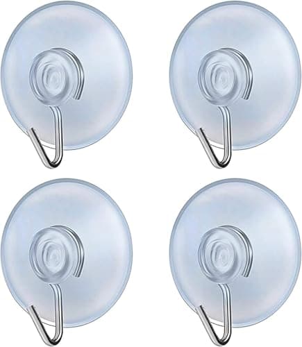 Image of fiXte Suction Cup Hooks Clear PVC Sucker Pads 30mm Kitchen Wall Hangers Window Sucker Hook No Drill for Glass Tile Door Bathroom Shower Christmas Lights Hanging Wreath (Pack of 8)
