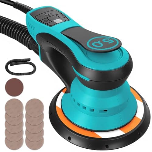 Image of Electric 5.0mm Random Orbital Sander Brushless 350W Orbital Sander 150mm Plate Low Vibration with 6 Variable Speed (MAX 10000RPM) for Wood/Car Polishing Sanding Include 10 Sanding Discs