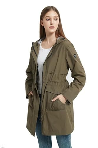 Image of RAGEMAN Womens Water Resistant Jacket, Hooded Outdoor Lightweight Parka Style Breathable Hiking Camping Coat, Windproof Outwear Army Green 2XL