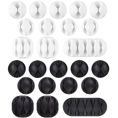Image of 24 Pack Black-White Cable Tidy Clips, U-horizon Long Lasting Cable Drop Organizer, Cord Management System, Durable Desktop Wire Holder, Hider for Computer or Mouse Cord, Home Office