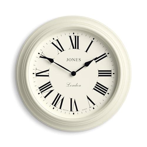 Image of Jones Clocks® Supper Club wall clock | Large classic round clock | 40cm | Pale cream | Roman numerals | Traditional design ideal for kitchen or living room