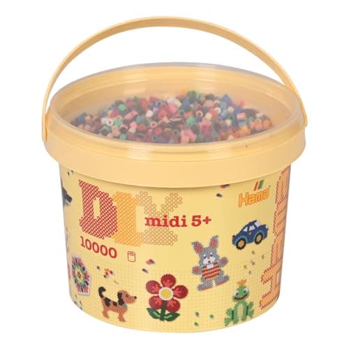 Image of Hama Midi Beads Bucket, Approx.10.000 Fuse Beads, Mosaic Decoration Arts & Craft Kit for Creative Children Ages 5+ Assorted Colours of Beads, Iron/Melty Bead Set