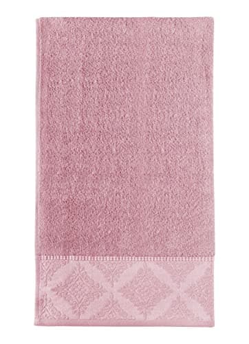 Image of La Maison Jacquard Rosa Floral Border 100% Cotton 500GSM Luxury Hand Towel Bath Towel Super Soft Highly Absorbent Everyday Use (50cm x 80cm Hand Towel, Blush Pink)