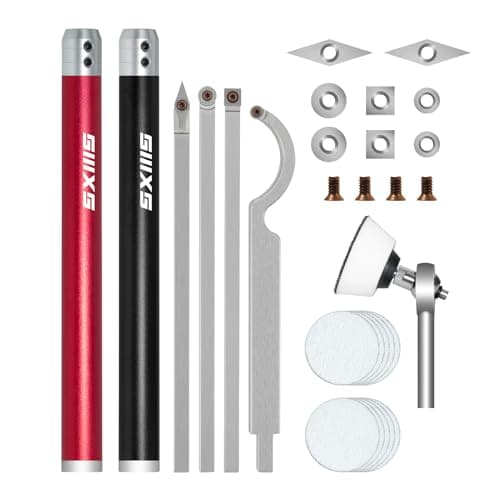 Image of SIIIXS Carbide Tip Wood Lathe Turning Tool Set with Bowl Sander, Lathe Roughing and Finishing Hollowing Tool Interchangeable Aluminum Alloy Handle with 8pcs Carbide Inserts for Woodturning