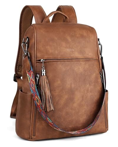 Image of FADEON Leather Laptop Backpack for Women Designer 15.6 inch PU Laptop Bag, Ladies Travel Computer Work Backpack