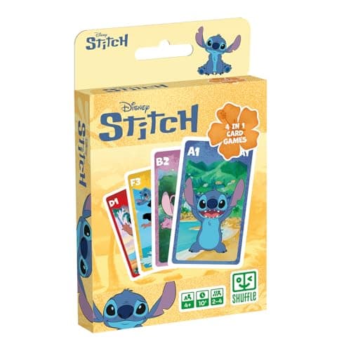 Image of Shuffle 4-in-1 Stitch Card Game - 7 Families, Battle, Memo and Action - Disney Lilo & Stitch Card Game for Kids, Family and Friends - Ages 4+ 2 Players, Blue