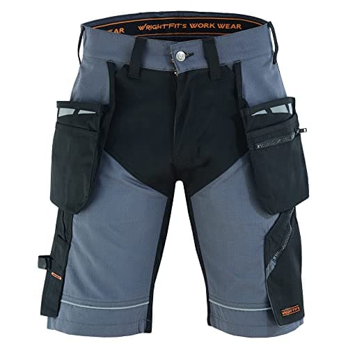 Image of WrightFits Men Epic Pro Work Shorts Rip-Stop Grey Heavy Duty Safety Combat Cargo Summer Shorts - Multi Pockets - Triple Stitched - Durable Workwear (42W)