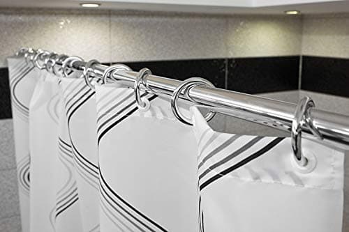 Image of Tropik Home Straight Shower Curtain Rail/Rod in White or Chrome, Wall Fixed, Different Sizes (Chrome, 129cm)