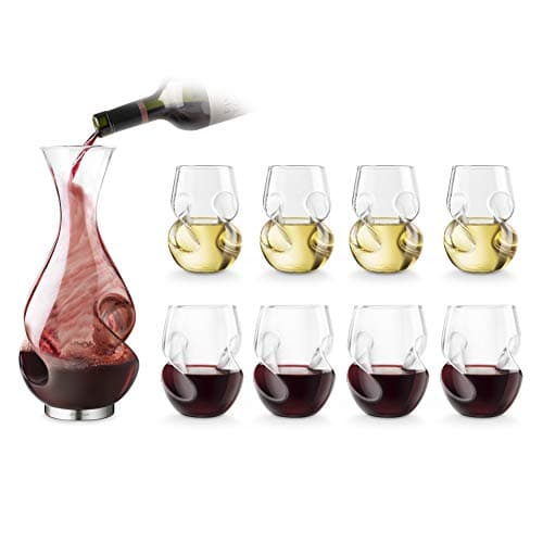Image of CKB LTD Final Touch Conundrum Bonus Drinking Set - Aerator Decanter (750ml, Transparent) & 4 Red (473ml) & 4 White (266ml) Wine Glasses - Gift Boxed Set