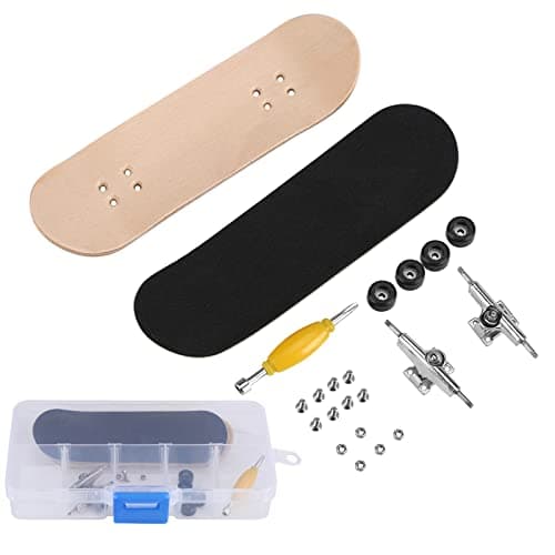 Image of Mini Finger Skateboard, Maple Wooden Alloy Fingerboard, Pro Finger Board with PU Non-slip Box, Reduce Pressure, for Friends Kids (Black)