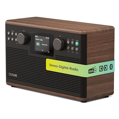 Image of Pure Classic H6 Hi‑Fi Stereo Radio Tabletop Music System with DAB+ FM and Bluetooth 5 3 USB and AUX 2 4 inch Colour TFT Display Remote Dual Alarms Sleep and Kitchen Timers for – Coffee Brown/Walnut