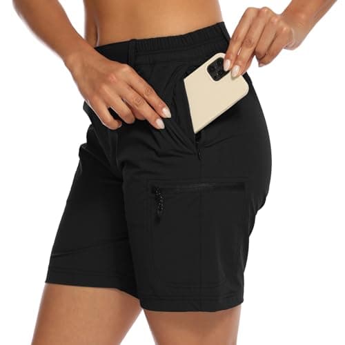 Image of donhobo Women's Outdoor Walking Shorts, Ladies Summer Cargo Shorts Lightweight Quick Dry Waterproof Stretch Shorts Trousers with Zipped Pockets Black L