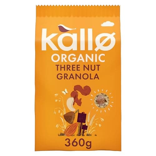 Image of Kallo Organic Three Nut Crunch Granola, 360g – High-Fibre, Wholegrain Breakfast with Hazelnuts, Almonds & Cashews
