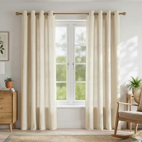 Image of PONY DANCE Natural Linen Curtains 84 Inch Drop, Farmhouse-Charmed Bedroom Curtains with Eyelet Top Light Filtering Privacy Protected Window Treatments for Room Divider, 55x84-Inch, Set of 2