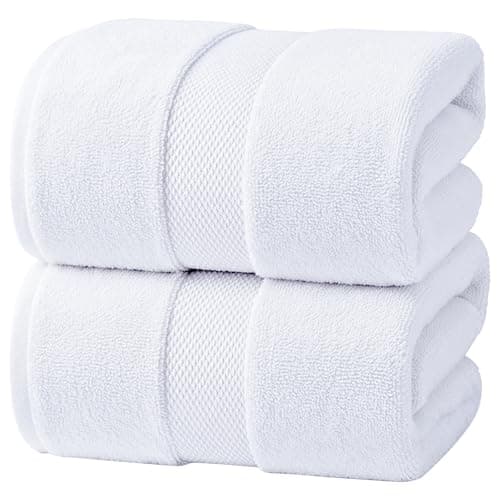 Image of Infinitee Xclusives Premium Bath Sheets Set of 2 Extra Large Bath Towels (90x180cm), 100% Cotton Super Absorbent, Quick-Dry Bath Sheet for Hotel & Spa, Brilliant White