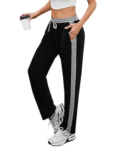 Image of Litherday Women's Jogging Bottoms Sweatpants Straight Leg Ladies Cotton Joggers Tracksuit with Pockets Drawstring Sports Trousers Black