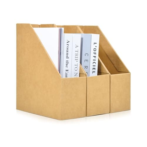 Image of Marte Vanci Magazine File Holder Cardboard A4 Document File Folder Organiser with Labels Foldable Storage Rack for Office Home School Desk Shelf Paperwork Stationery Book Organisation 3 Pack