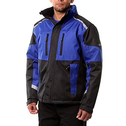 Image of Goodyear Workwear GYJKT014 Waterproof Windproof Thermal Padded Canvas Work Jacket Winter Coat, Black/Royal Blue, Medium
