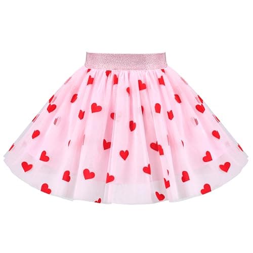 Image of Sunny Fashion Girls Skirt Pink Valentine Day Love Heart Mini High Waist Mesh Tutu Dance Age 9-10 Years