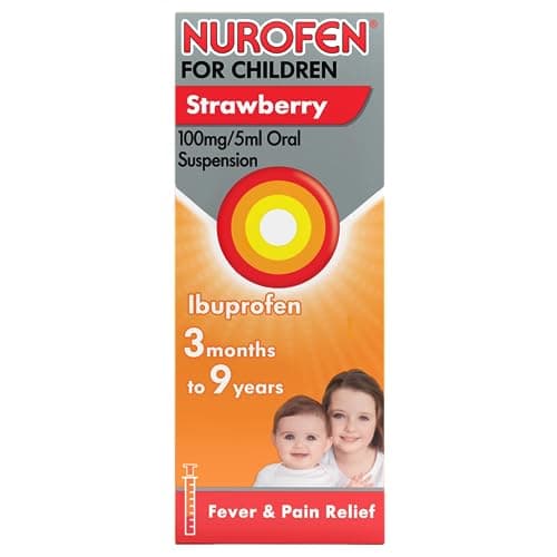 Image of Nurofen For Children 3M-9Y, Kids Ibuprofen Strawberry 100 ml, Baby Teething Pain Relief, Cold Flu, Fast Acting, Up To 8 Hours, Fever Reducer, Child Medicine