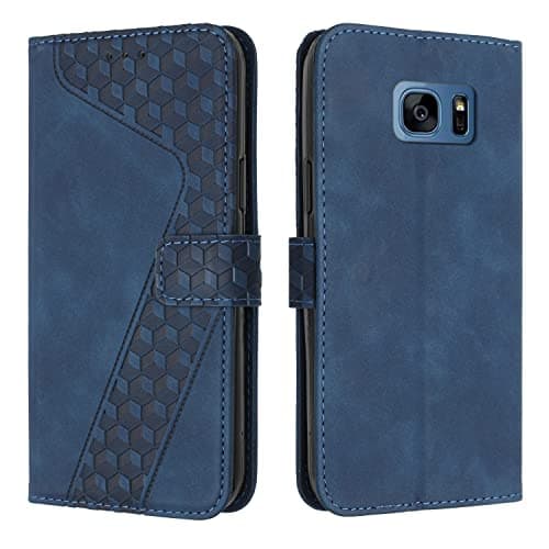 Image of OKZone Compatible With Samsung Galaxy S7 Case, Wallet Case PU Premium Leather with Card holder Slots Magnetic Shockproof Protect Flip Cover Bookstyle Phone Cases Cover for Samsung S7 (Blue)