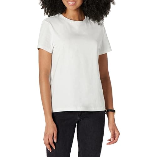 Image of Amazon Essentials Women's Regular Fit 100% Cotton Crewneck Short Sleeve T-Shirt, Pack of 2, White, L